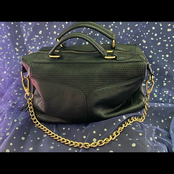 Rian handbag. Black leather with gold chain and accents. 14”x10”x4” - Picture 1 of 4